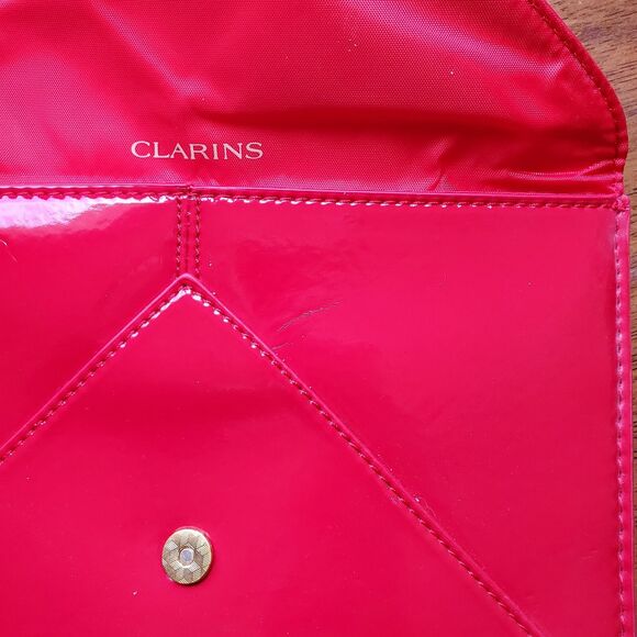 Vintage CLARINS Red Envelope Clutch Purse Cosmetic Bag, faux patent leather - Picture 2 of 5